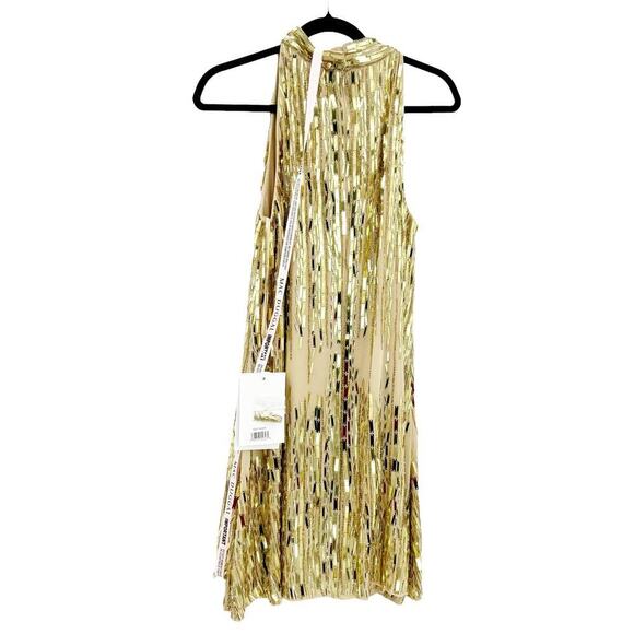 Mac Duggal High Neck Sleeveless Sequin Swing Mini Dress Nude Gold Size M NWT - Picture 10 of 13